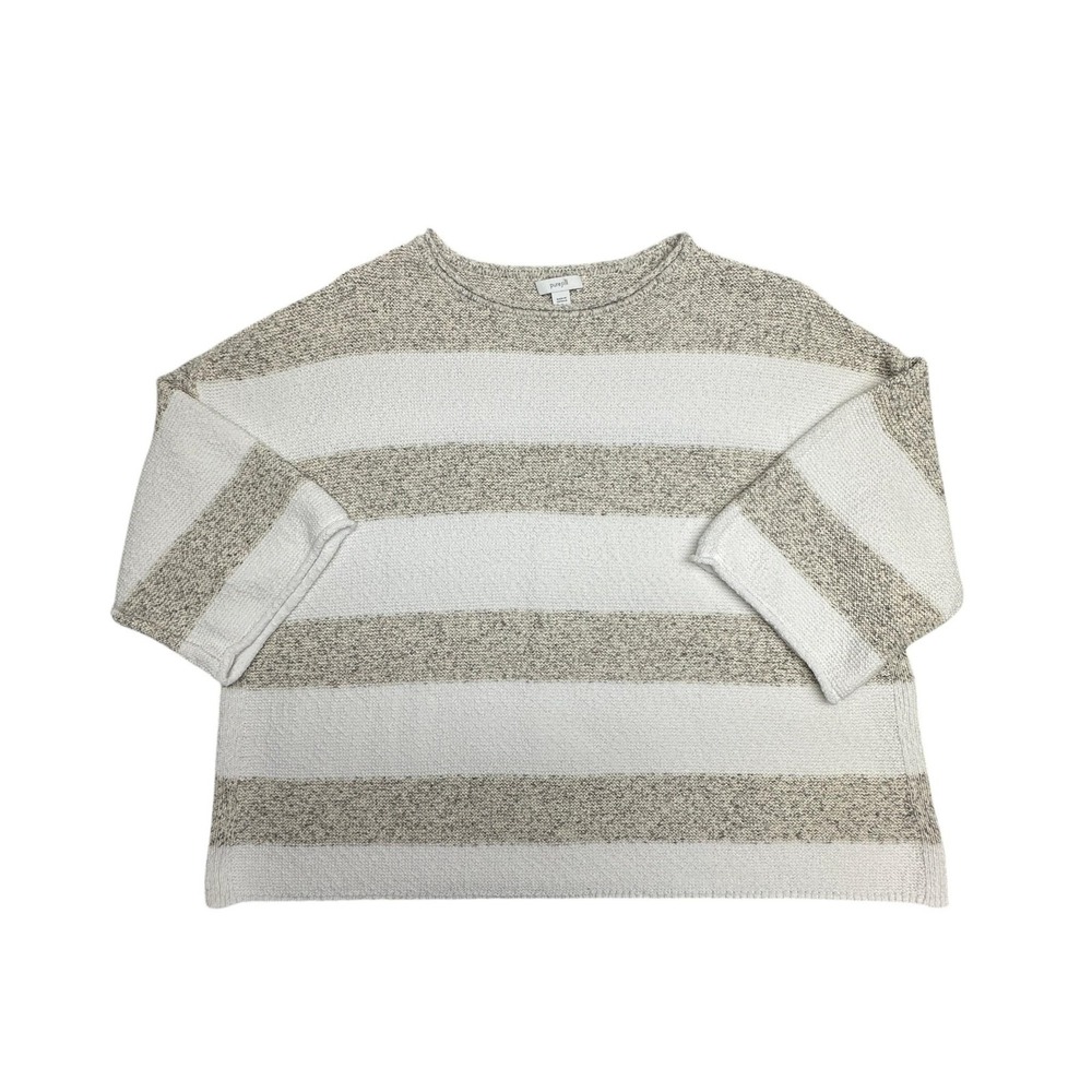 Pure Jill Sweater Womens Medium White Stripe 100% Cotton Boxy Knit Pullover